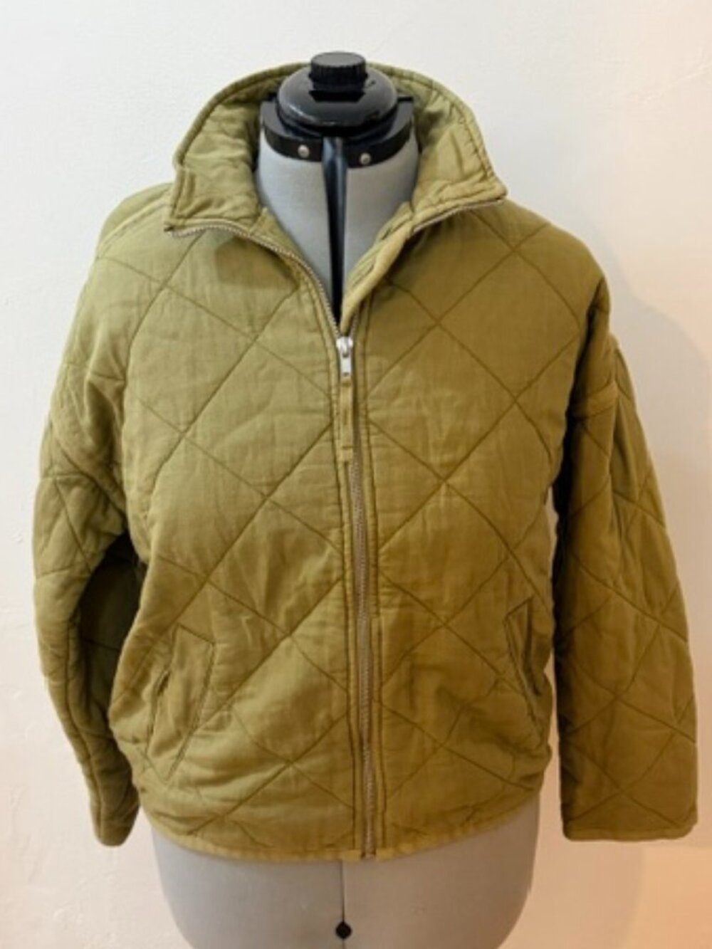 GAP Olive Green Diamond Quilted Hooded Zip Up Jacket – Size M